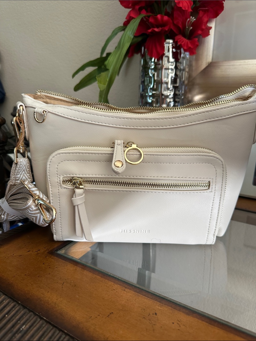Missnine Cream Crossbody Bag with Gold Hardware NWT